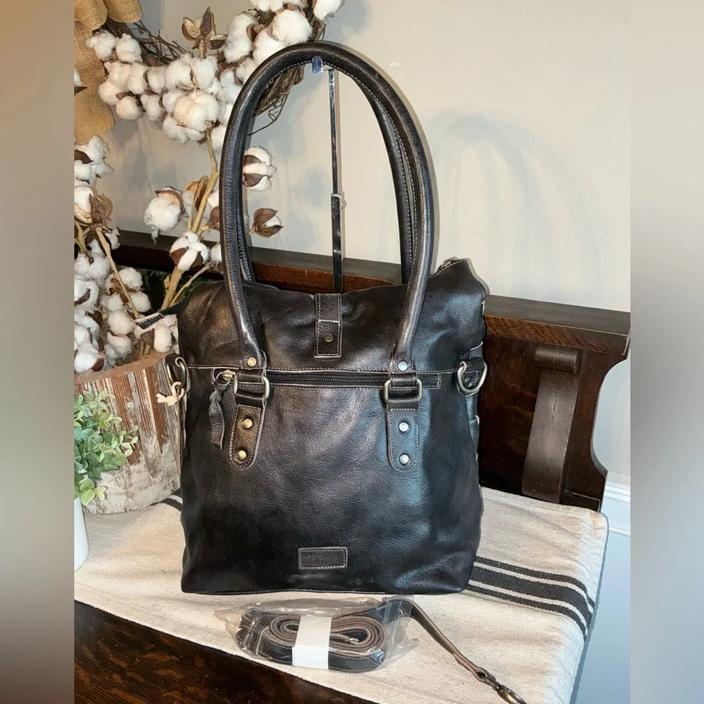 NWT Bed Stu Leather Rachel Shoulder Crossbody Bag Tote Black Rustic Retail $345